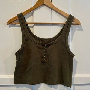 Green Aerie ribbed tank top with hook and eye closure detail